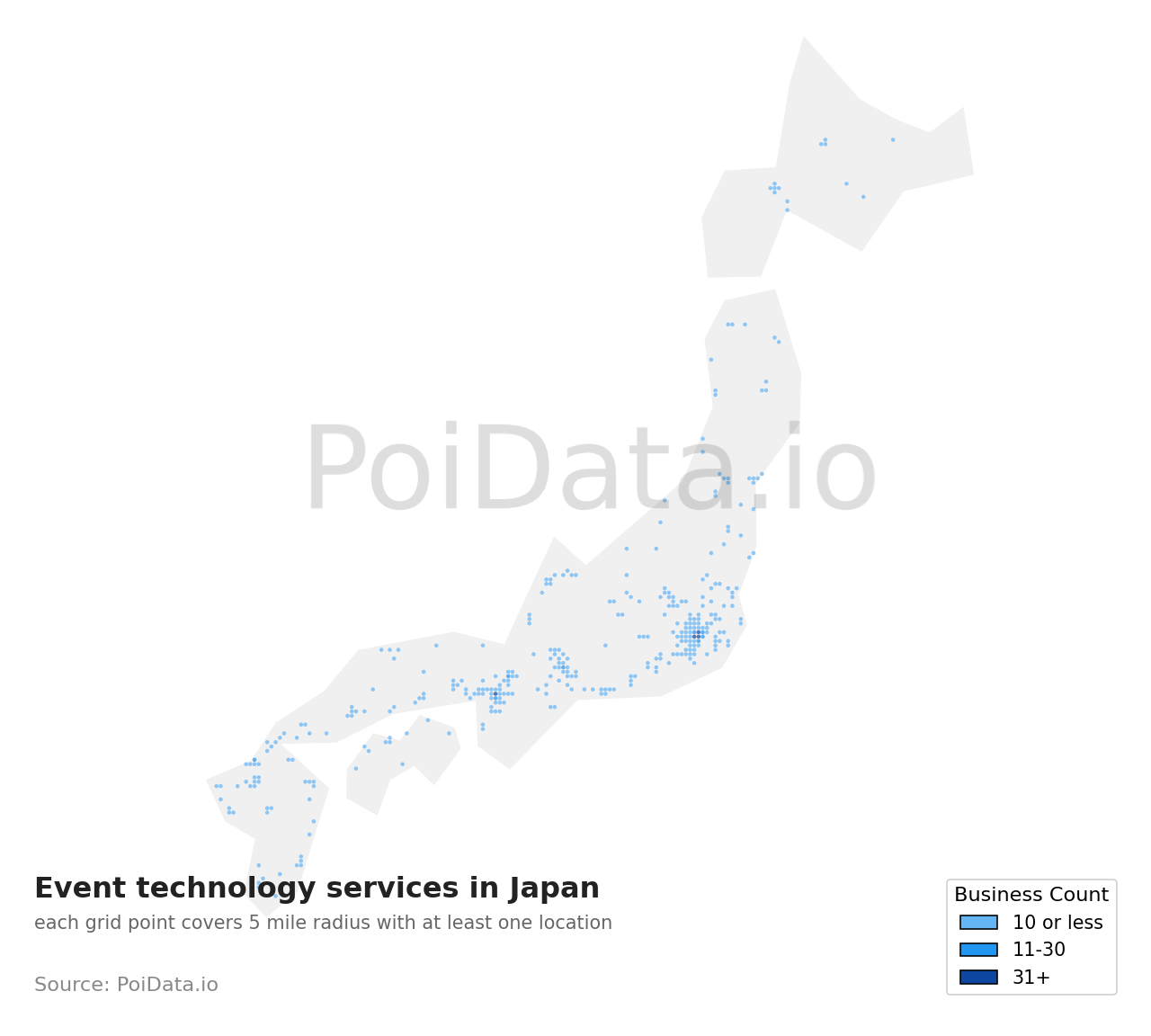 Event technology service density map for Japan