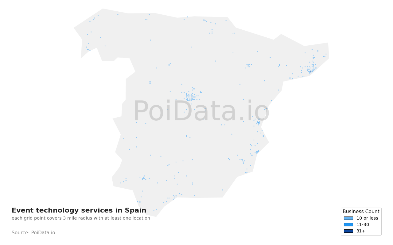 Event technology service density map for Spain