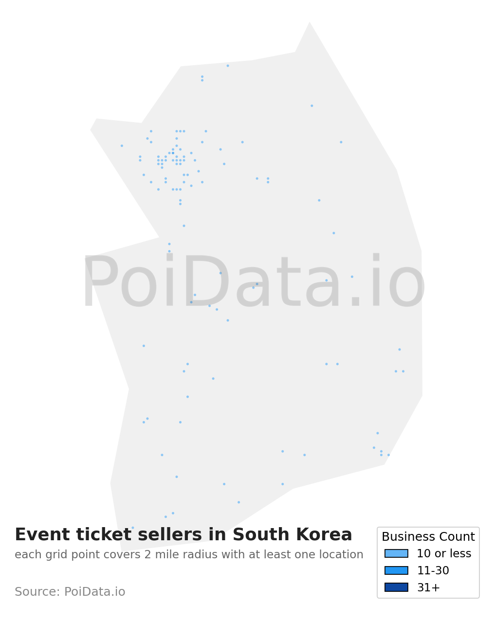 Event ticket seller density map for South Korea