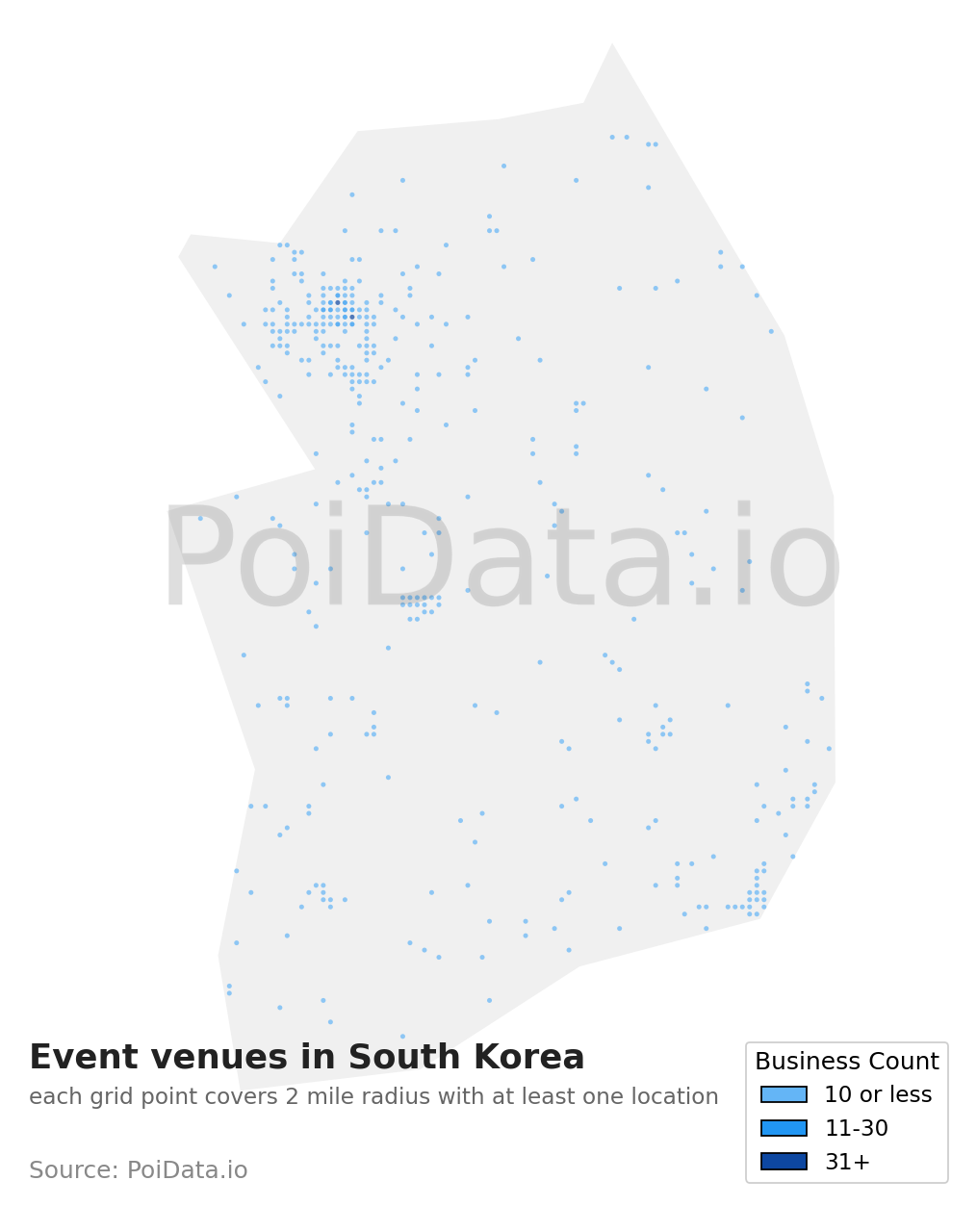 Event venue density map for South Korea