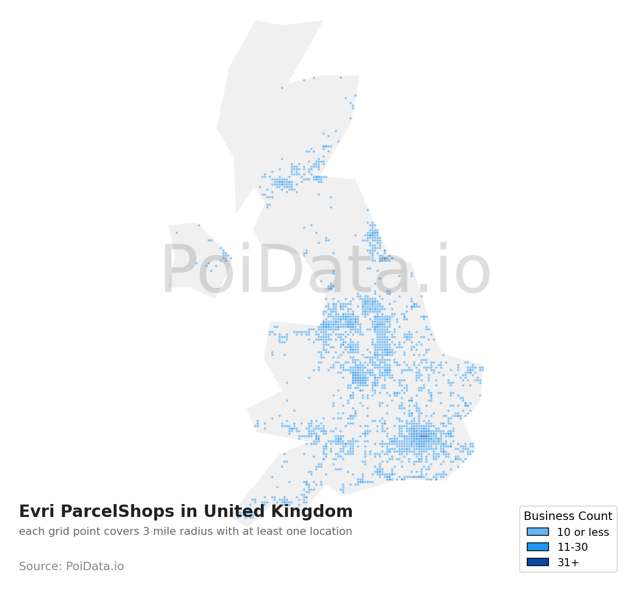 Evri ParcelShop density map for United Kingdom