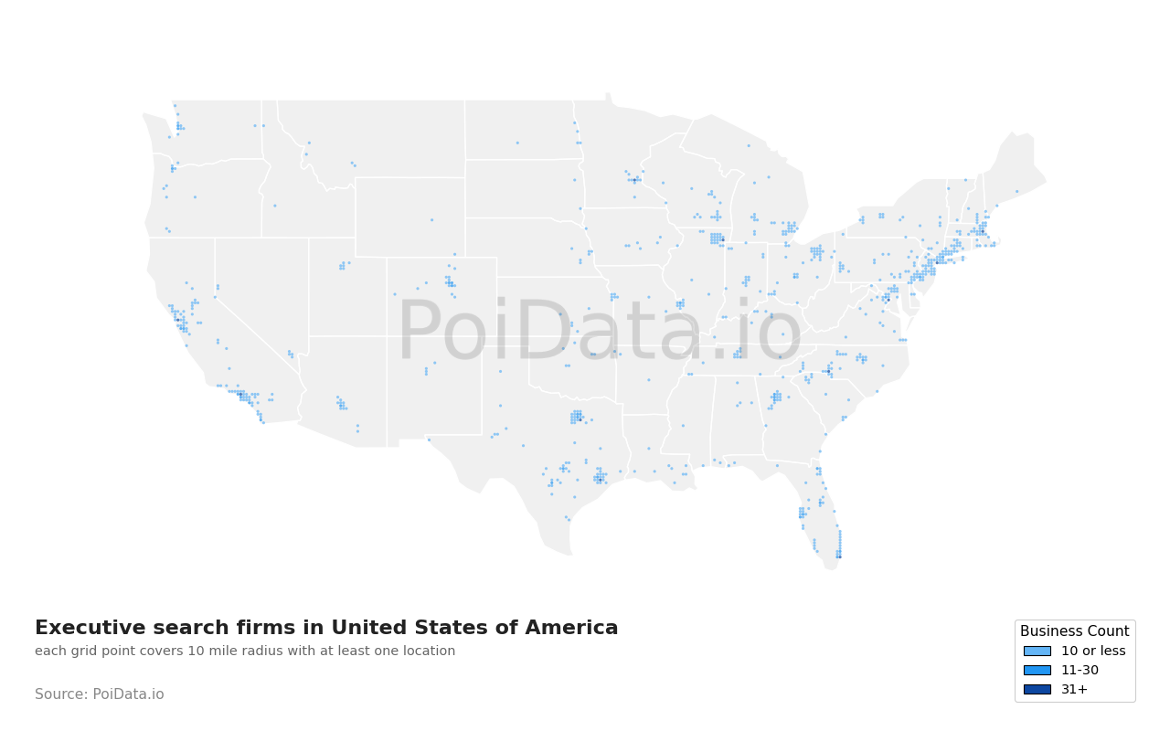 Executive search firm density map for Massachusetts, United States