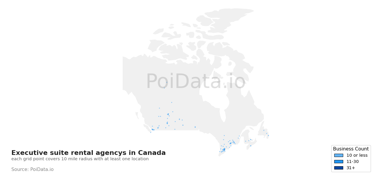 Executive suite rental agency density map for New Brunswick, Canada