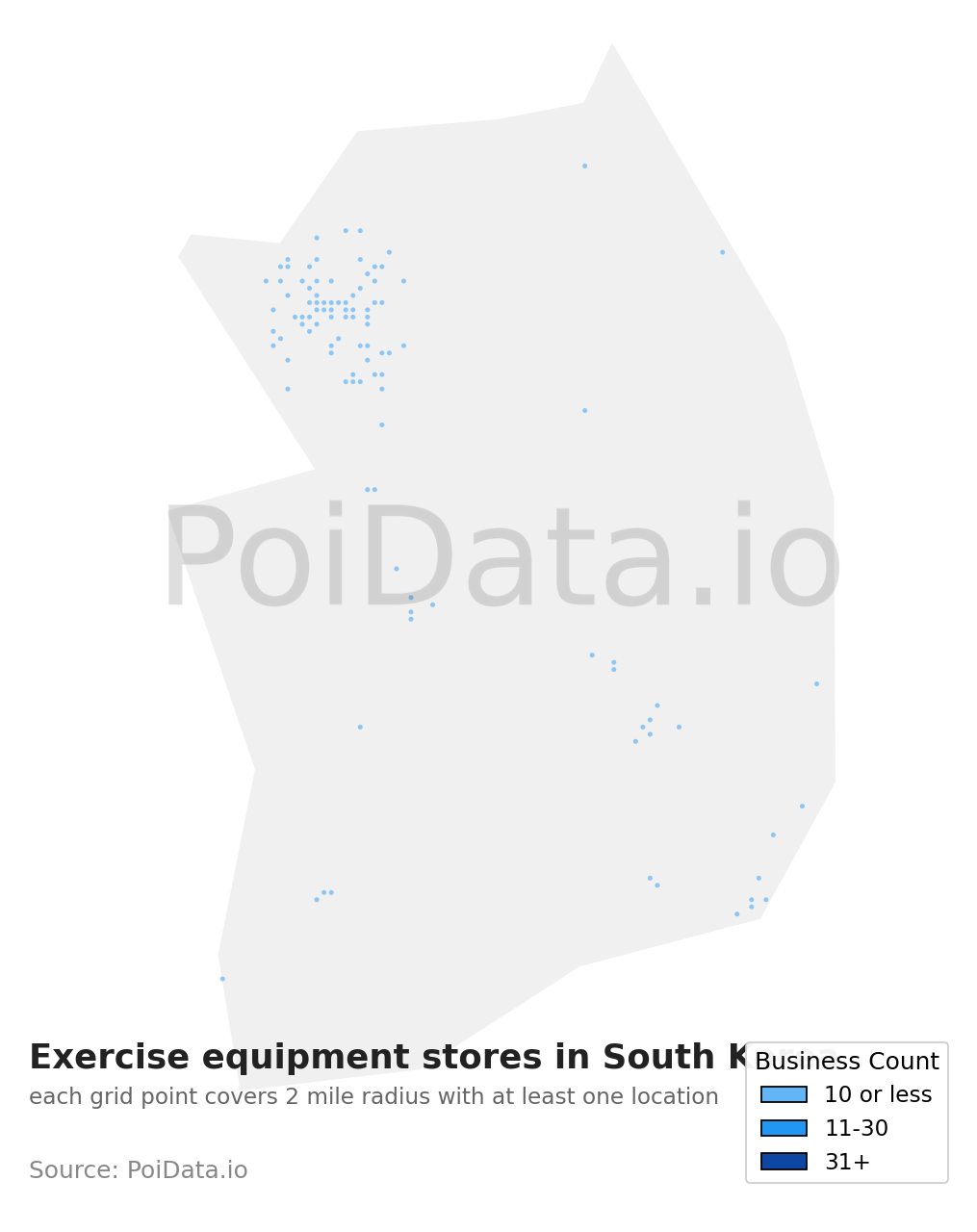 Exercise equipment store density map for South Korea