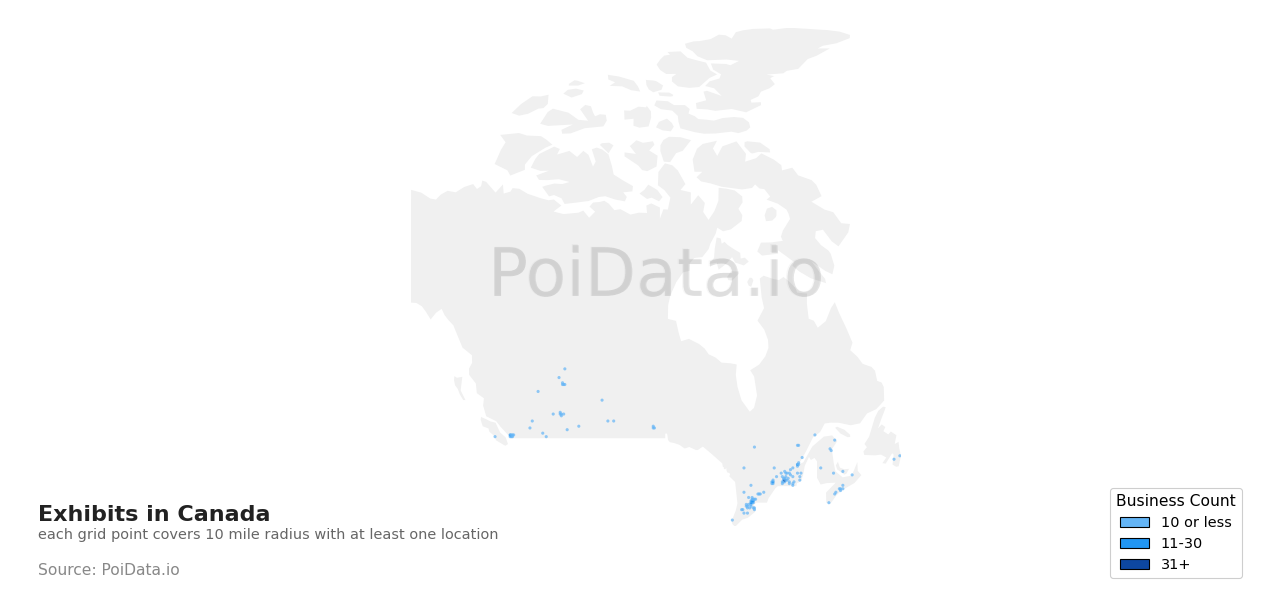 Exhibit density map for New Brunswick, Canada