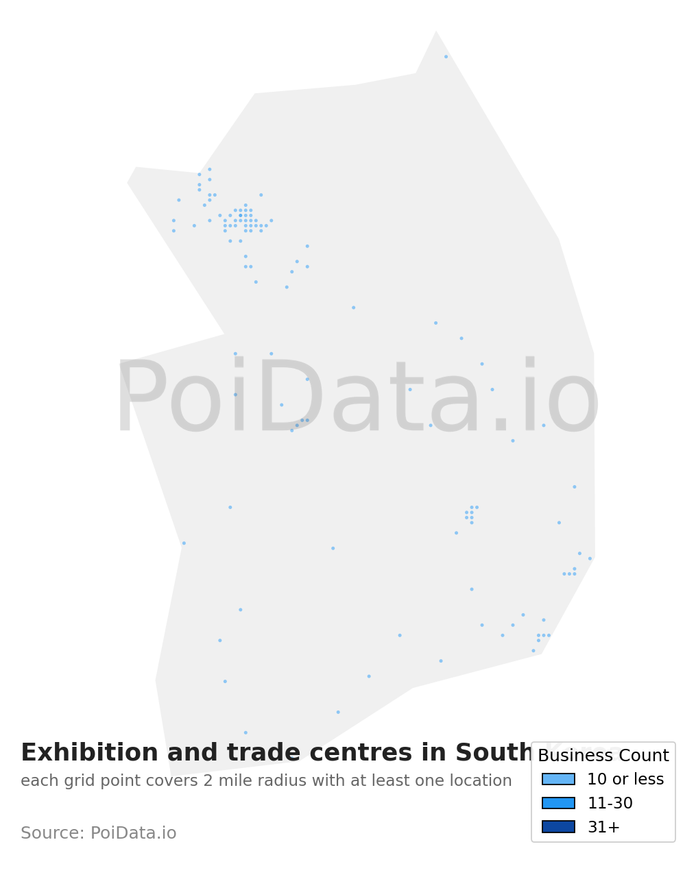 Exhibition and trade centre density map for South Korea