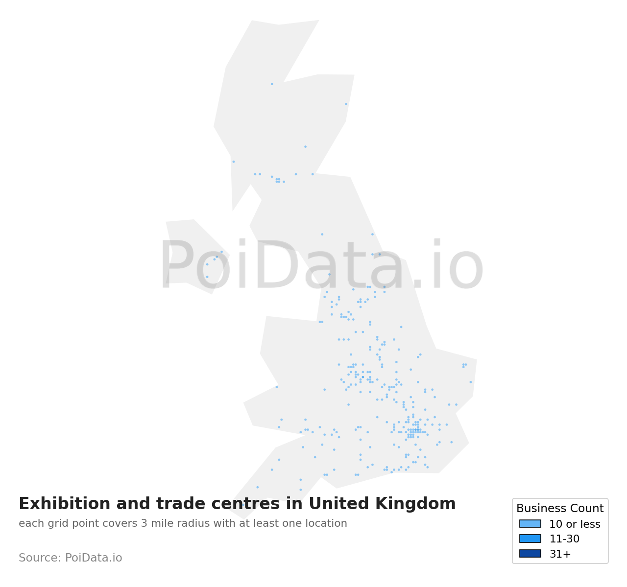 Exhibition and trade centre density map for United Kingdom