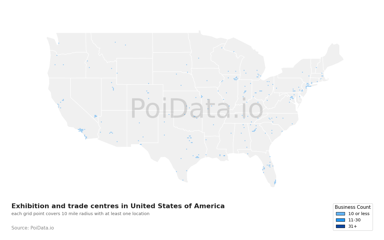 Exhibition and trade centre density map for United States