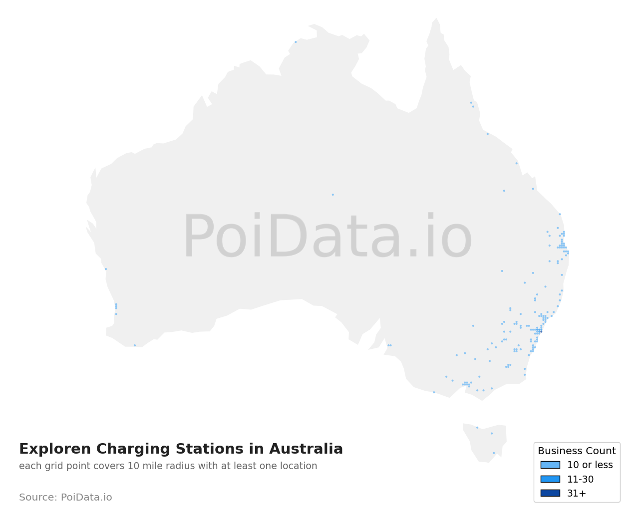 Exploren Charging Station density map for Australia