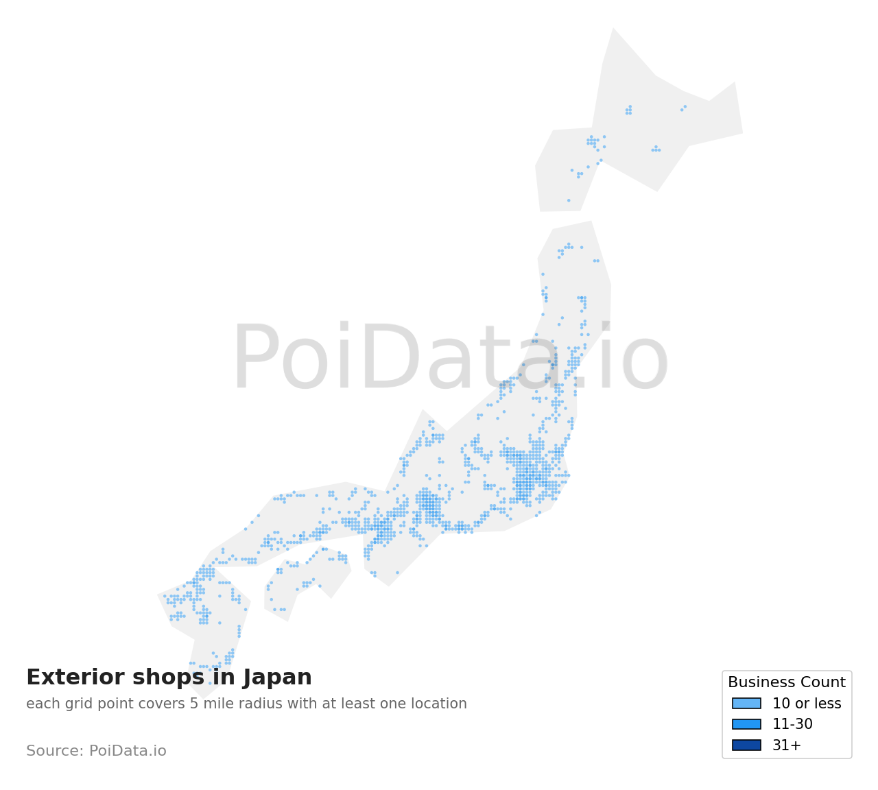 Exterior shop density map for Motoyoshi District, Miyagi, Japan