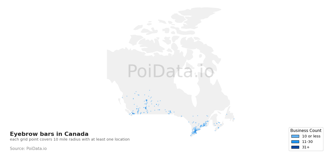 Eyebrow bar density map for Canada