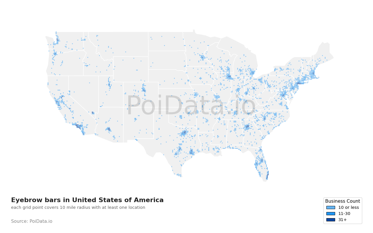 Eyebrow bar density map for United States