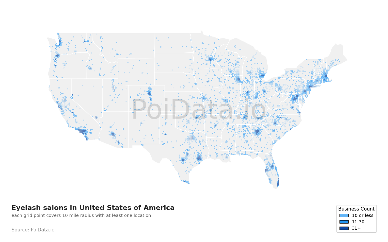Eyelash salon density map for New Jersey, United States