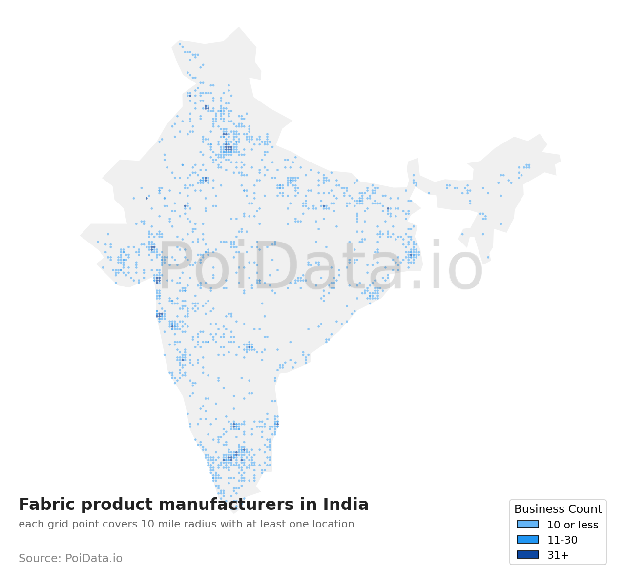 Fabric product manufacturer density map for India