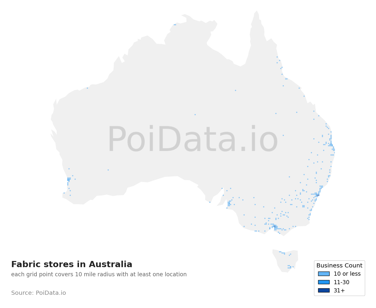 Fabric store density map for Australia