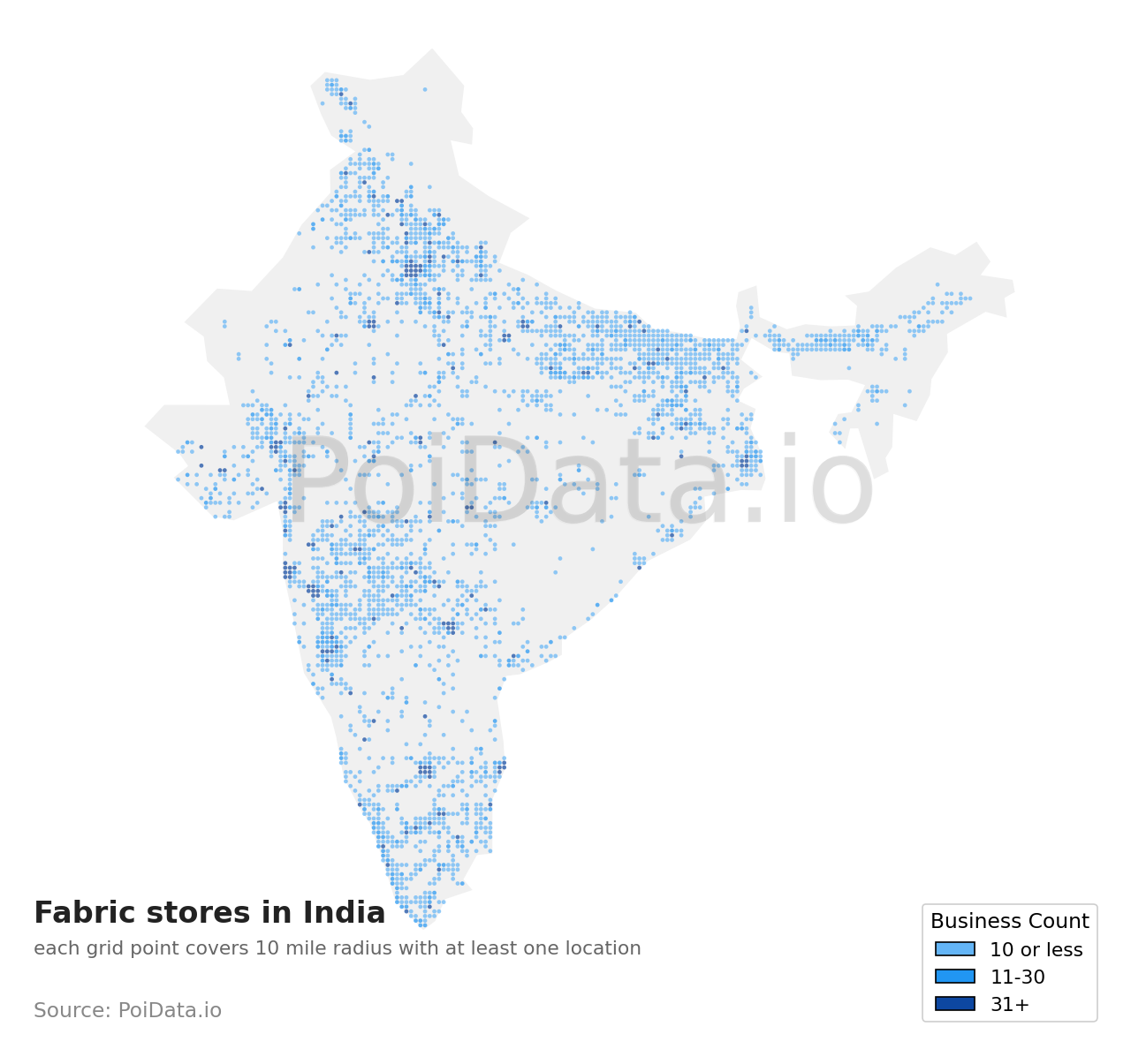 Fabric store density map for India