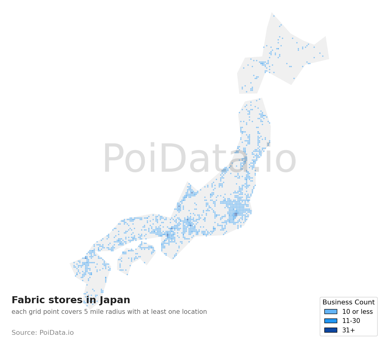 Fabric store density map for Japan