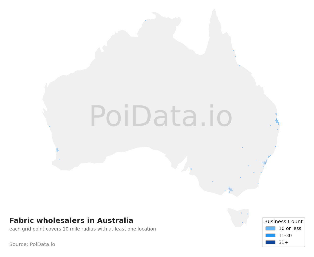 Fabric wholesaler density map for Australia