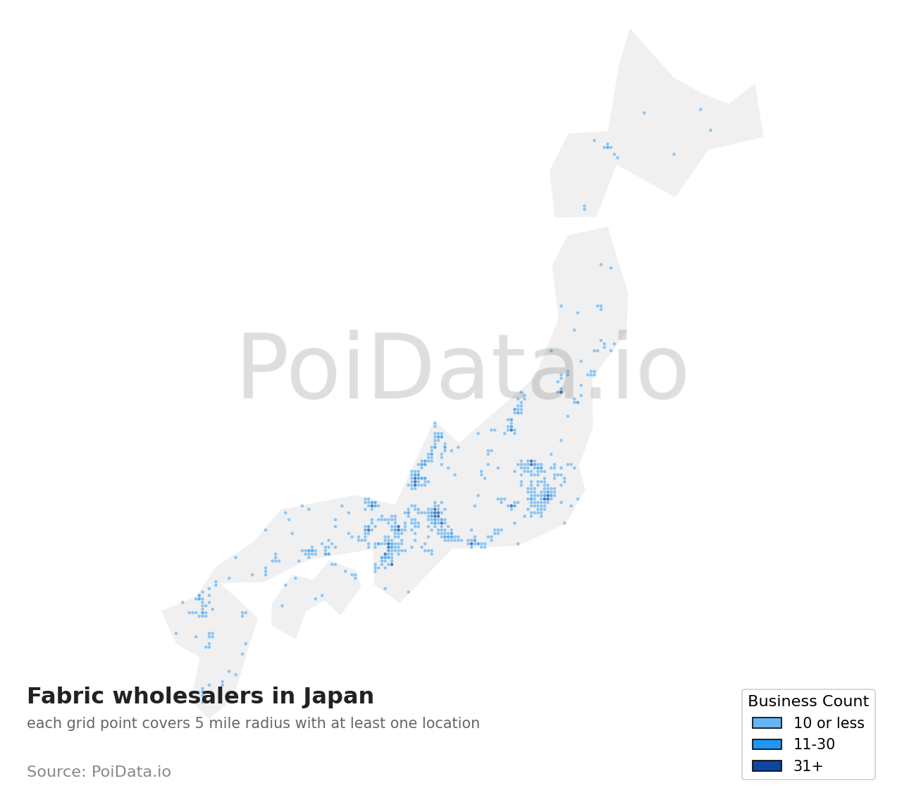 Fabric wholesaler density map for Japan