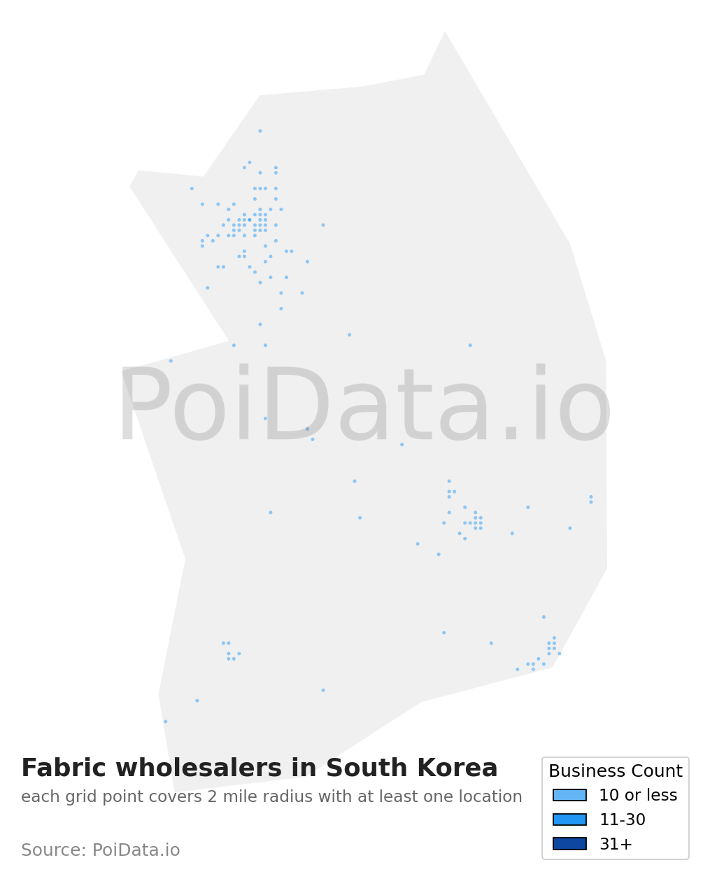 Fabric wholesaler density map for South Korea