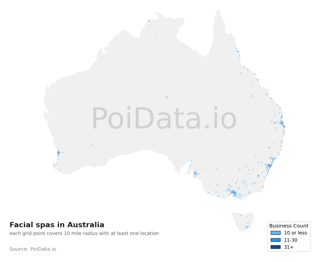 Facial spa density map for ACT, Australia