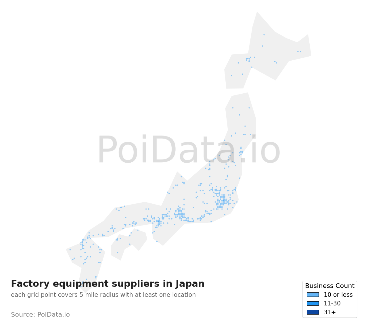 Factory equipment supplier density map for Japan