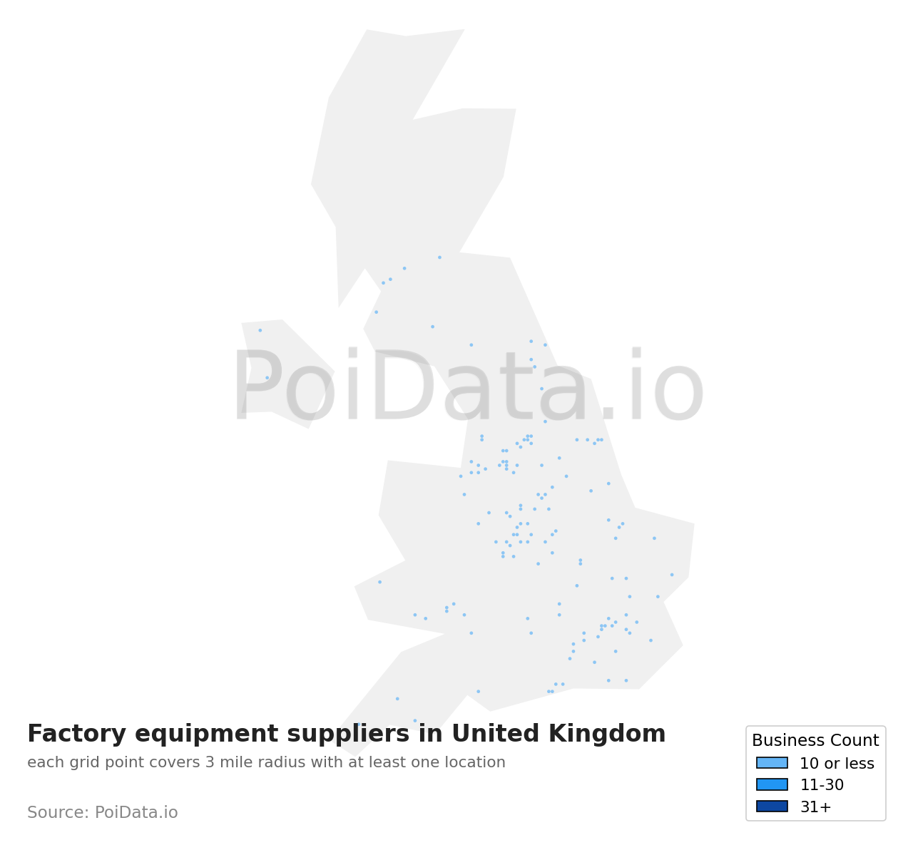 Factory equipment supplier density map for United Kingdom
