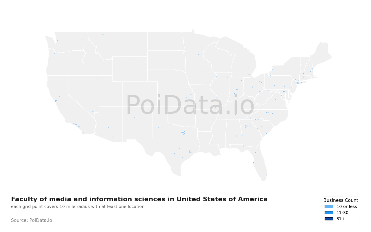 Faculty of media and information science density map for United States