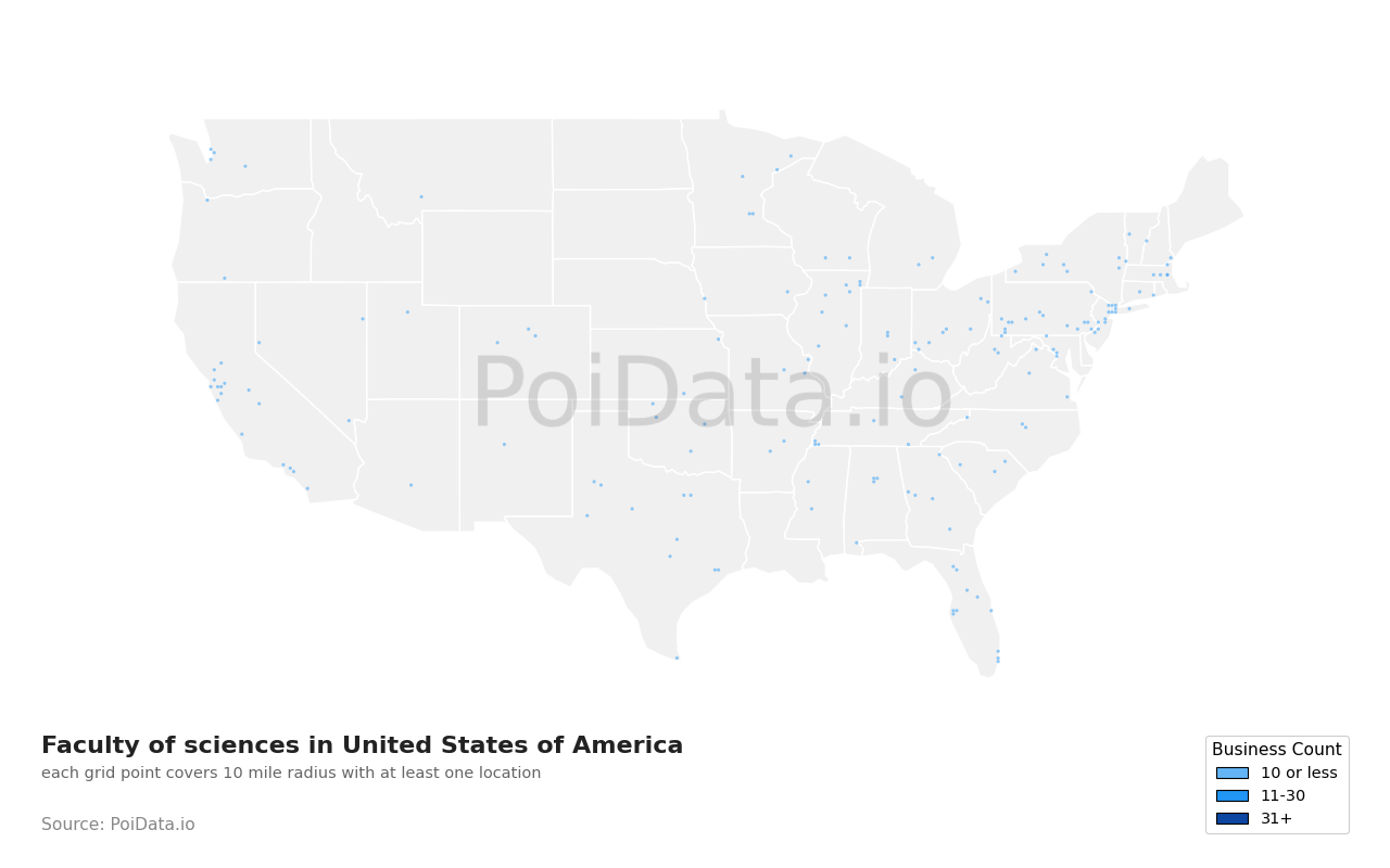 Faculty of science density map for Florida, United States