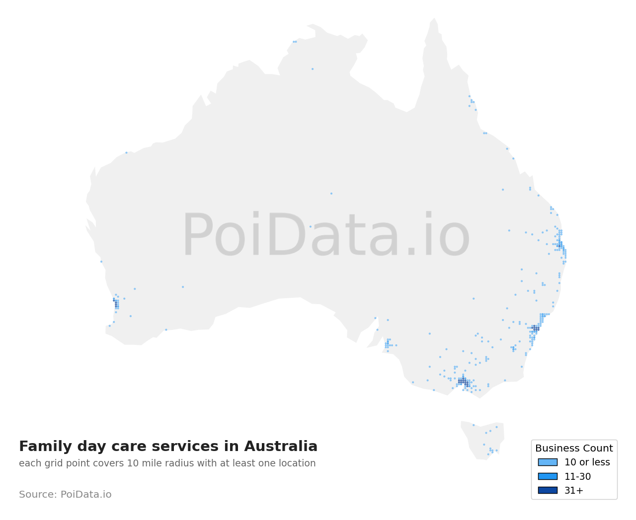 Family day care service density map for Australia