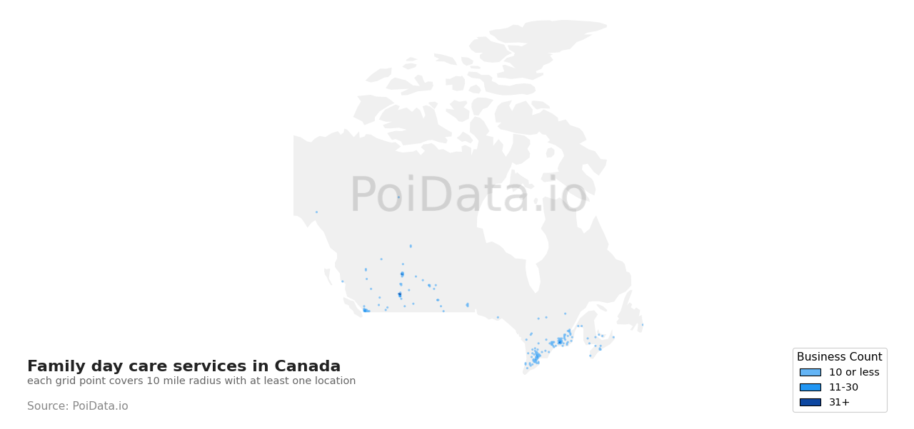 Family day care service density map for Canada