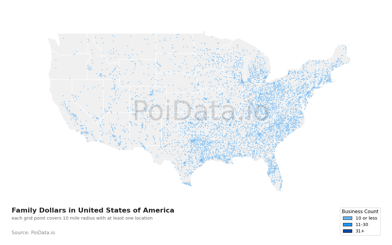 Family Dollar density map for United States