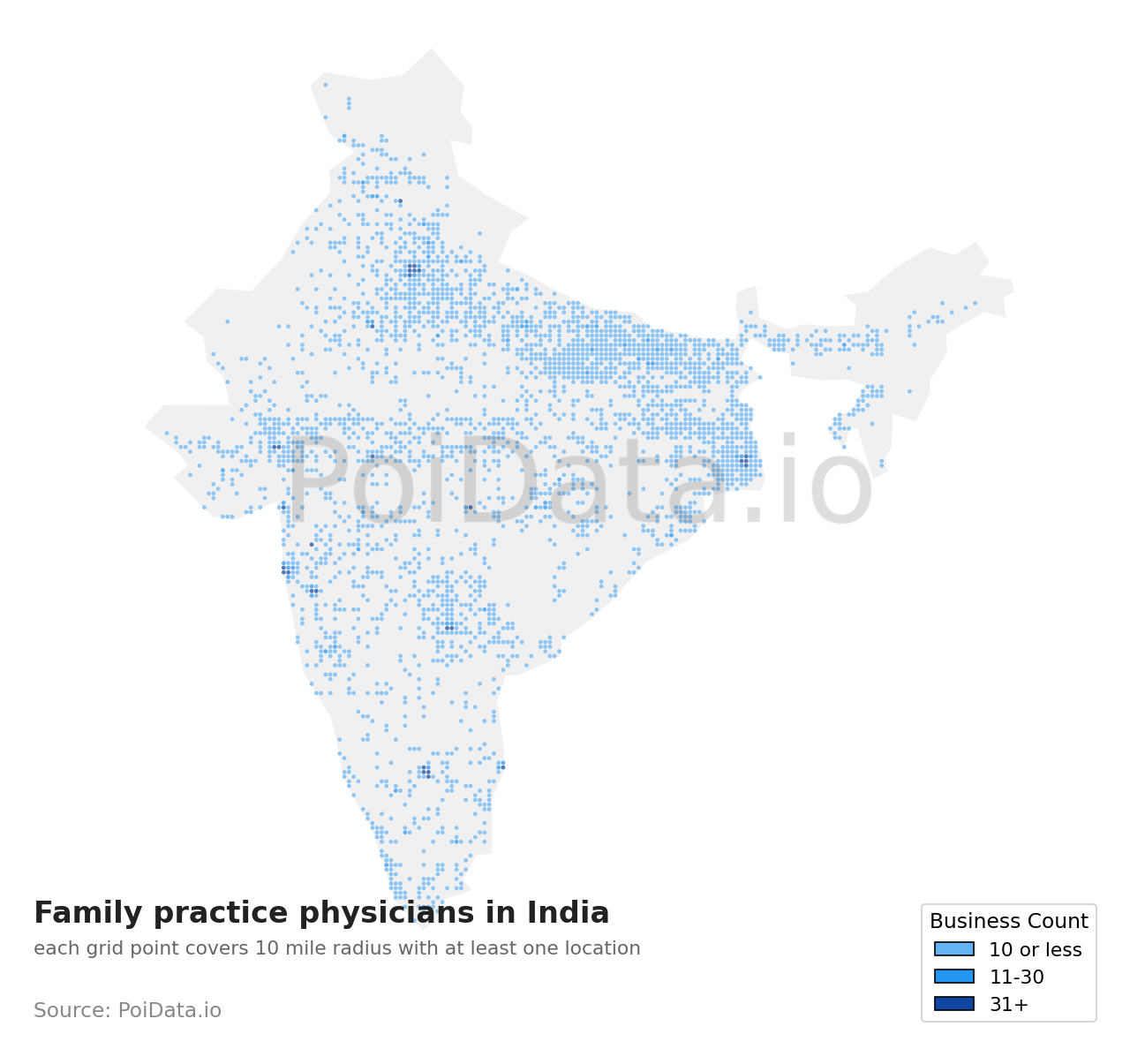 Family practice physician density map for India