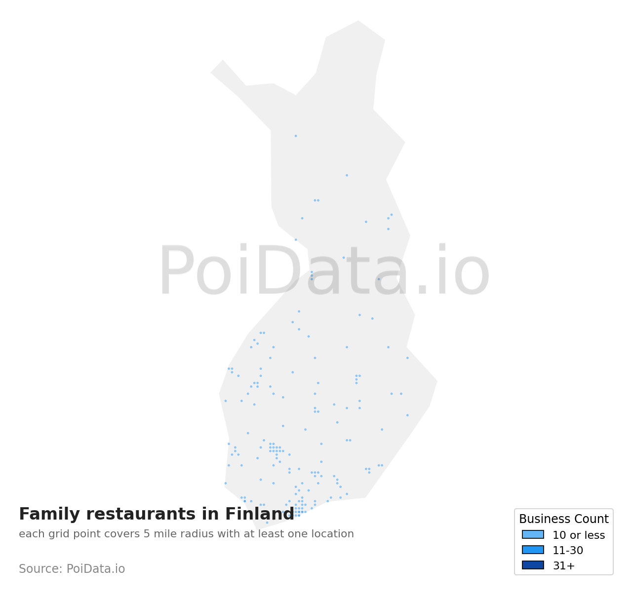 Family restaurant density map for Finland