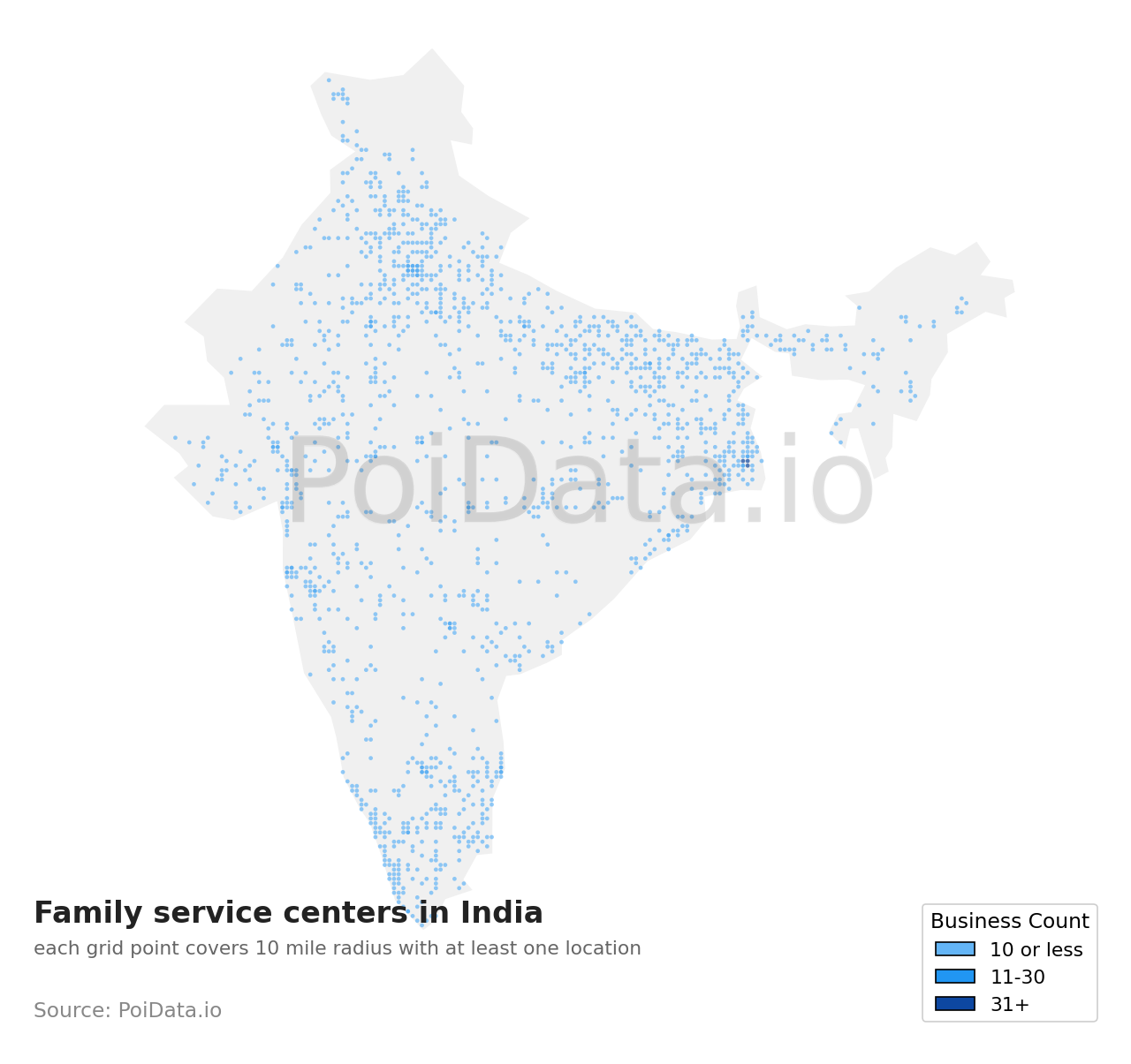 Family service center density map for India