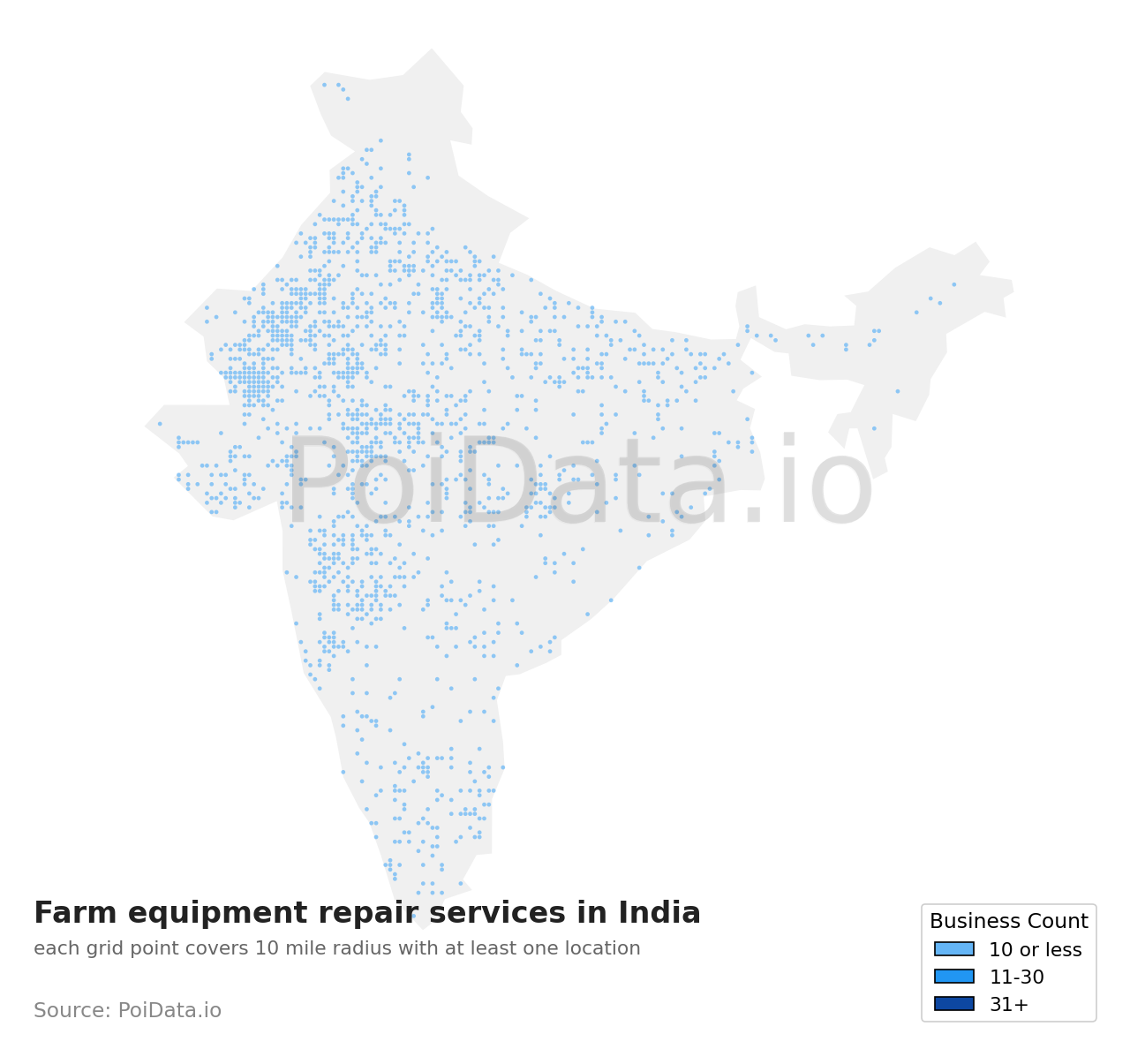 Farm equipment repair service density map for India