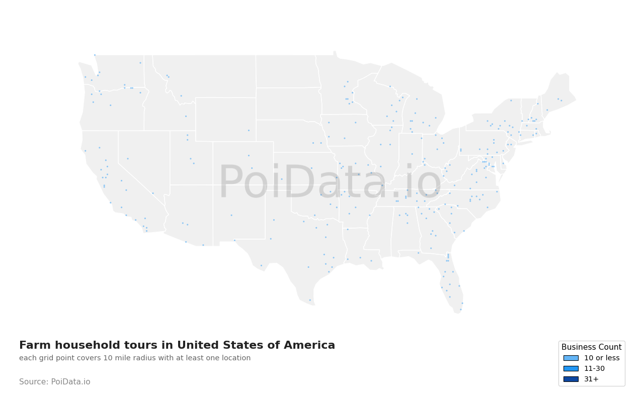 Farm household tour density map for United States