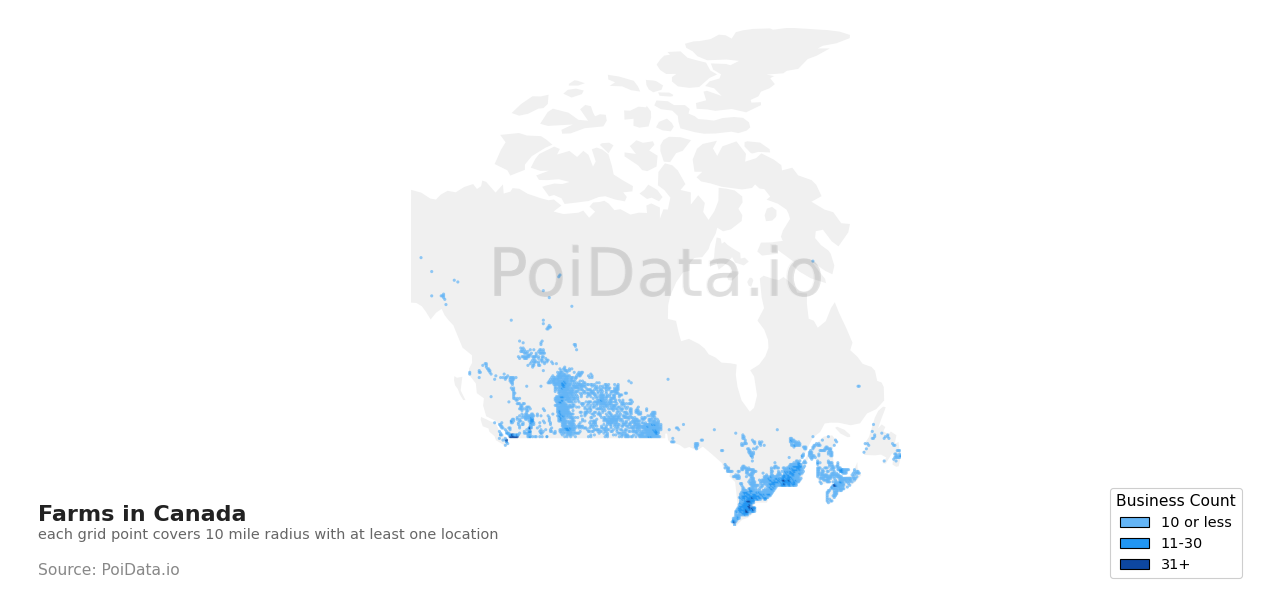 Farm density map for Canada
