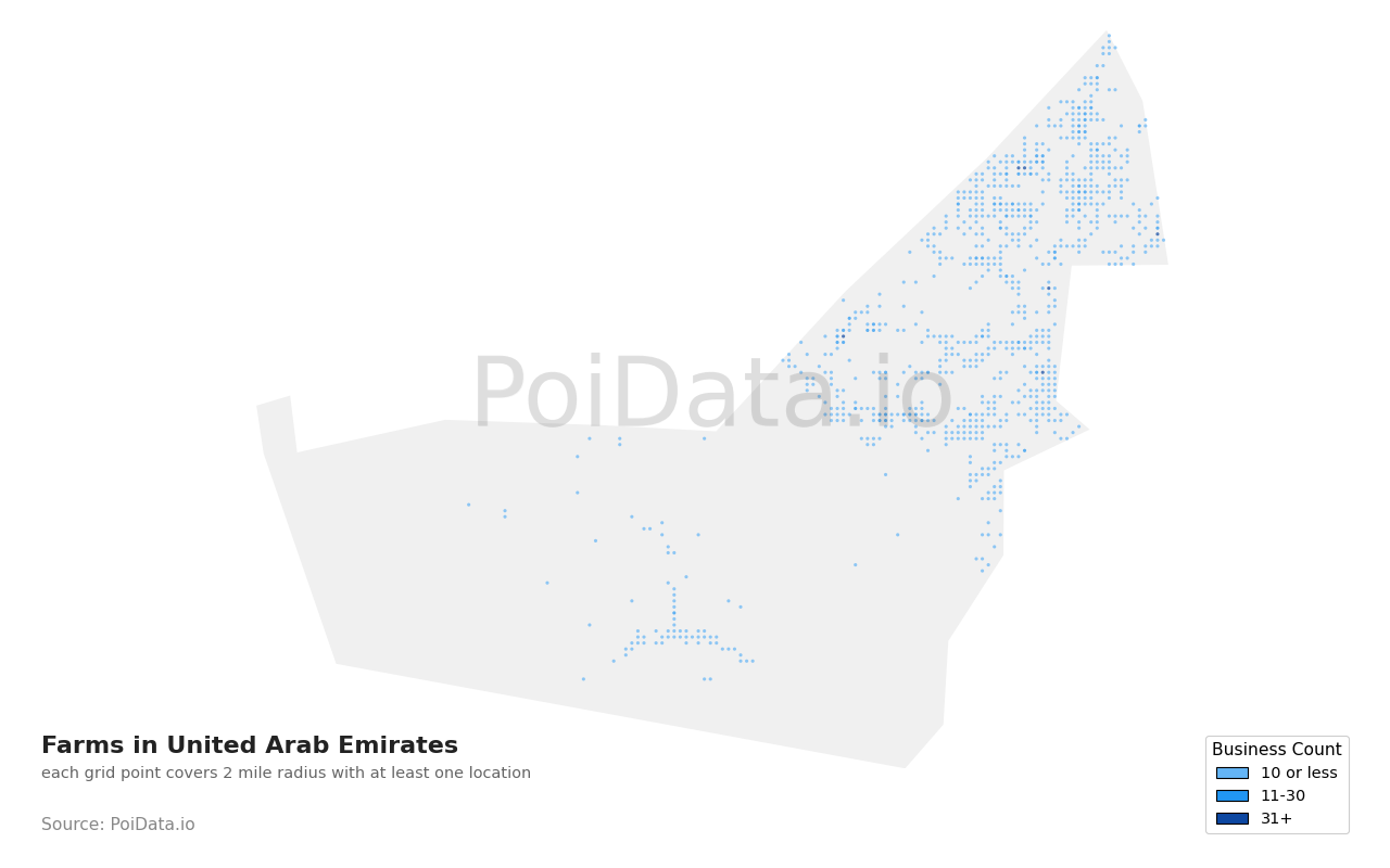 Farm density map for United Arab Emirates
