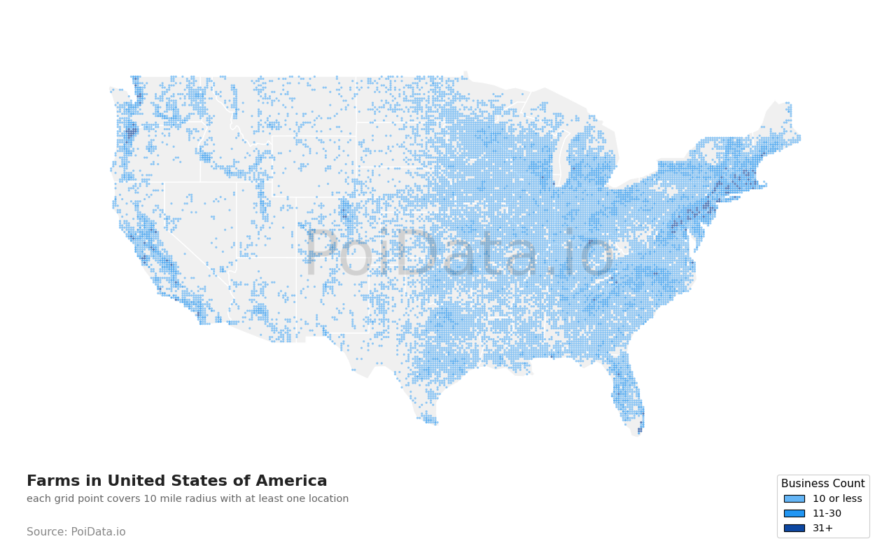 Farm density map for Florida, United States