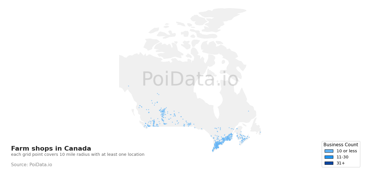 Farm shop density map for Canada