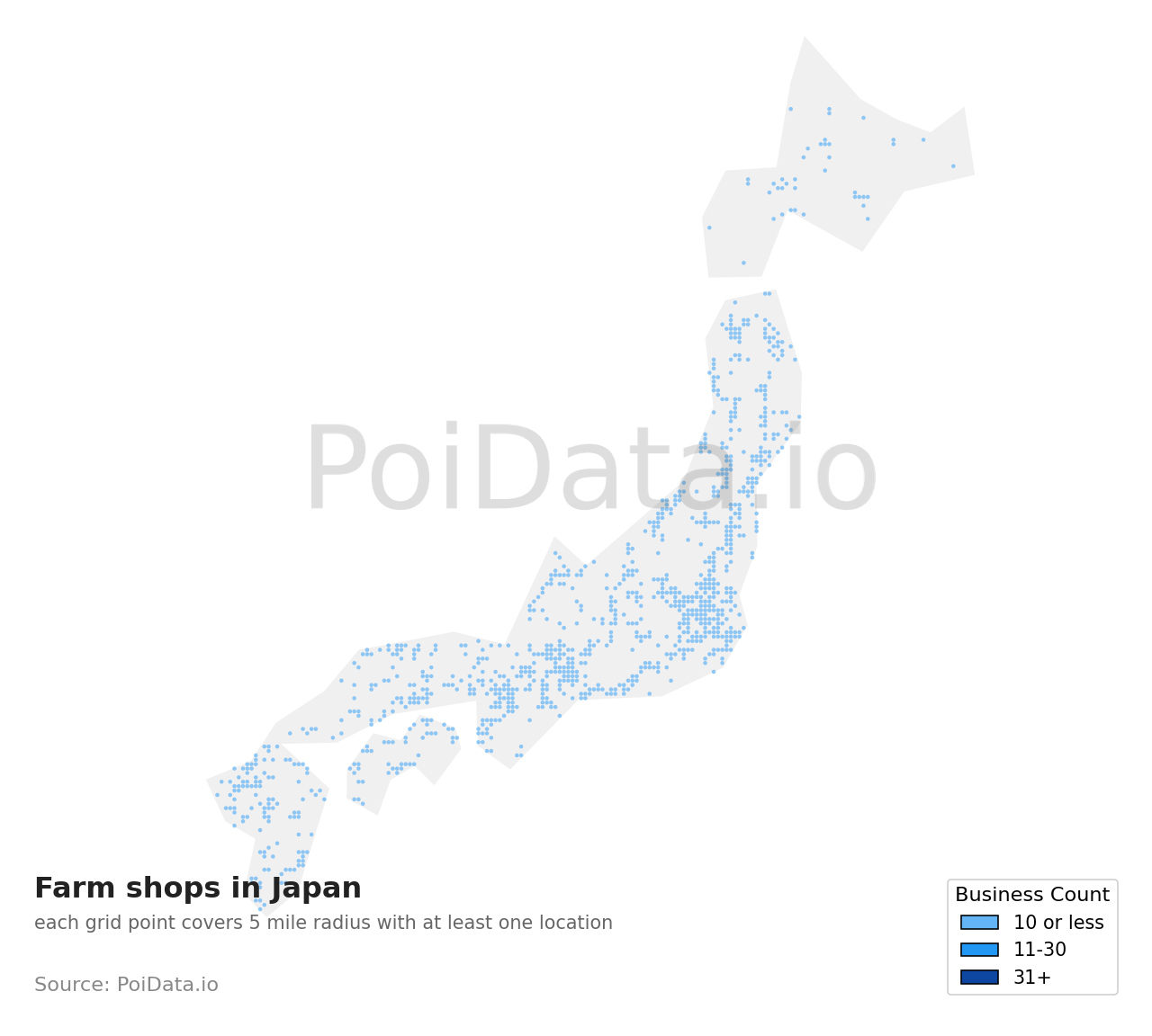 Farm shop density map for Motoyoshi District, Miyagi, Japan