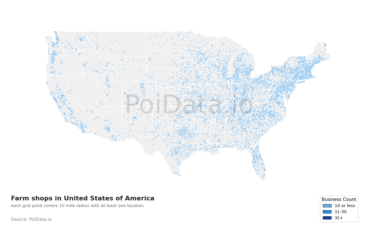 Farm shop density map for Florida, United States