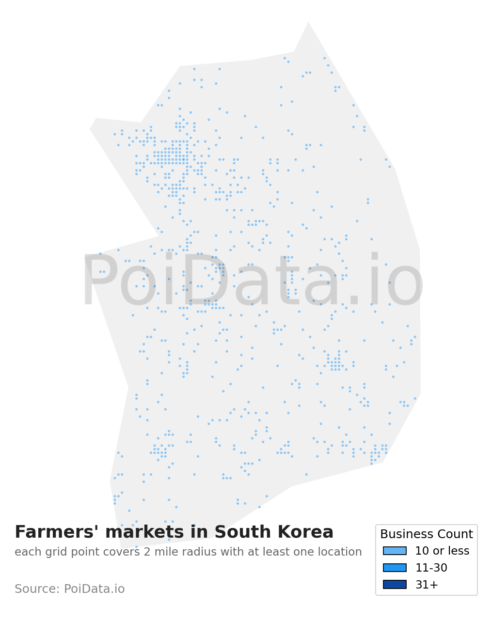 Farmers' market density map for South Korea