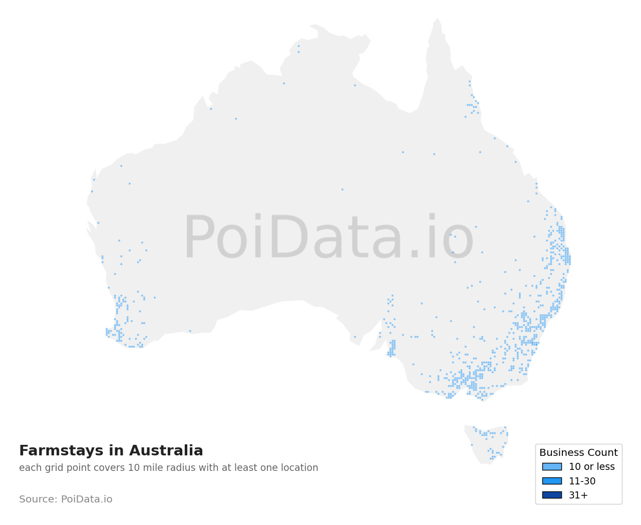 Farmstay density map for Australia