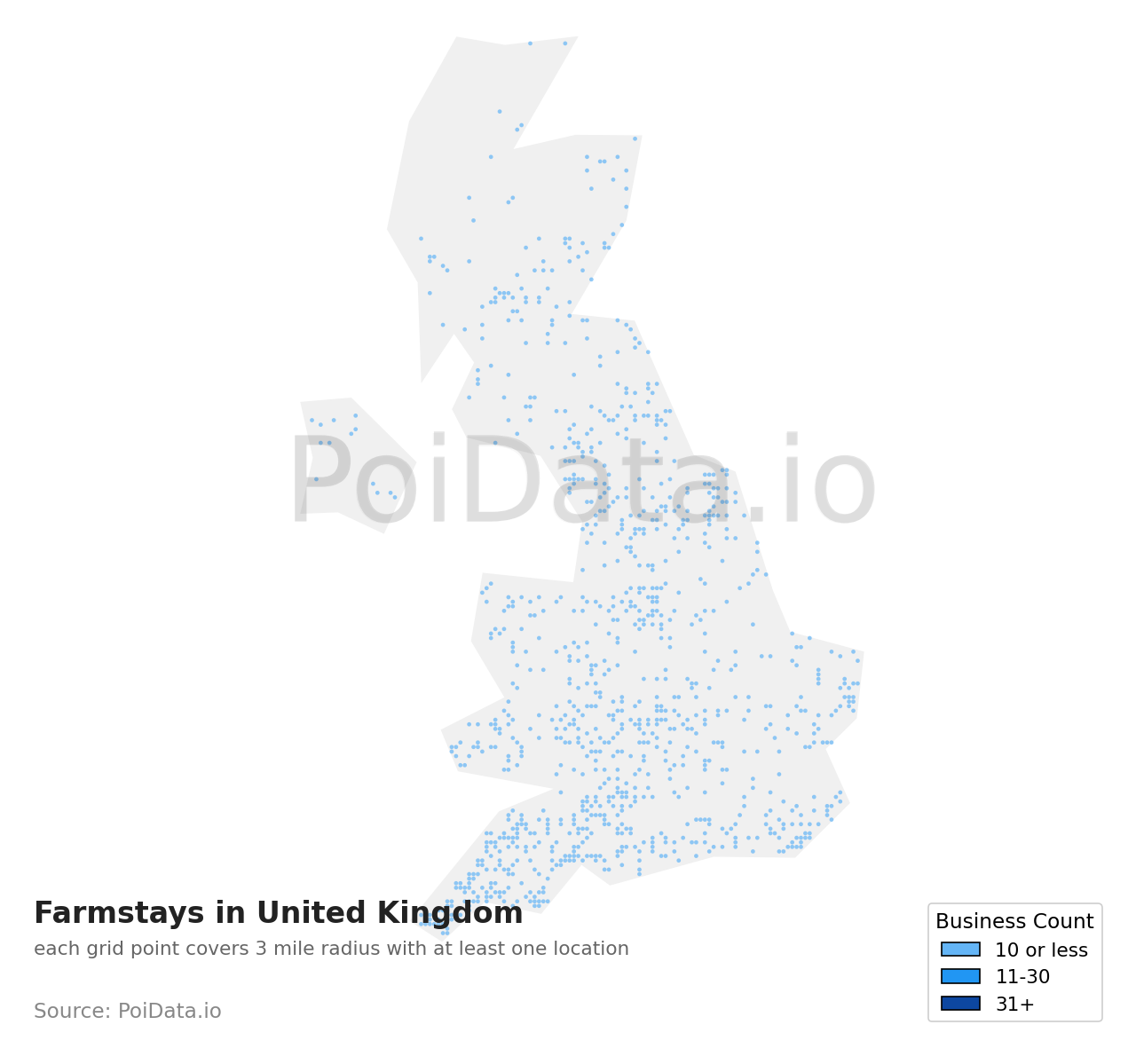 Farmstay density map for United Kingdom
