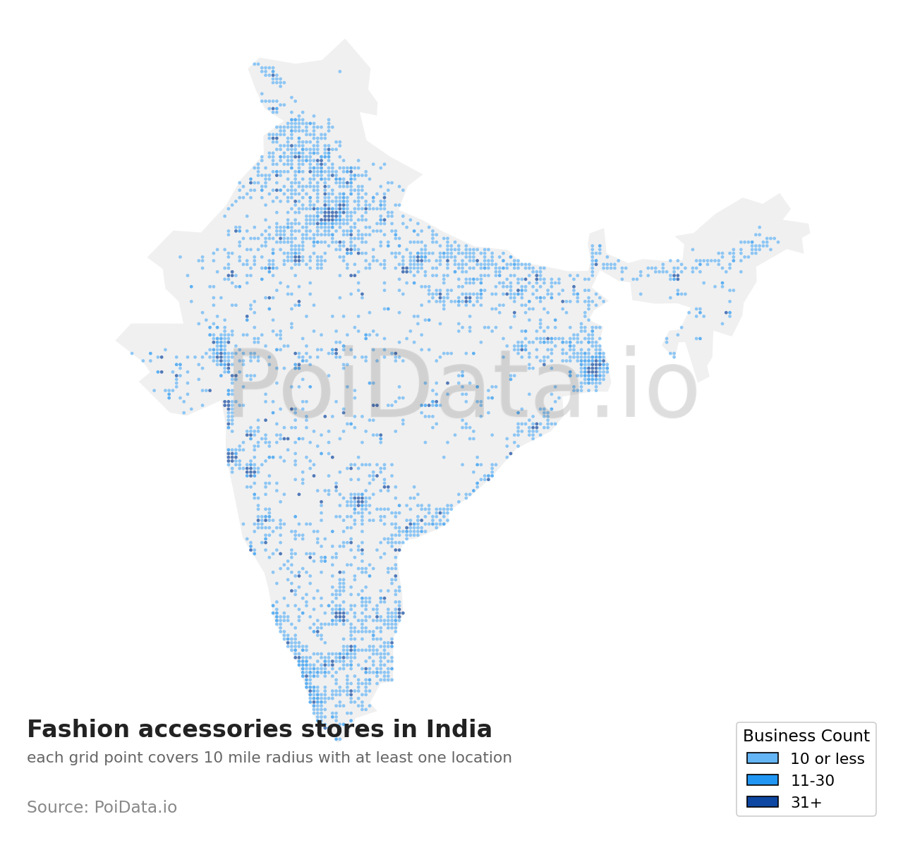 Fashion accessories store density map for India
