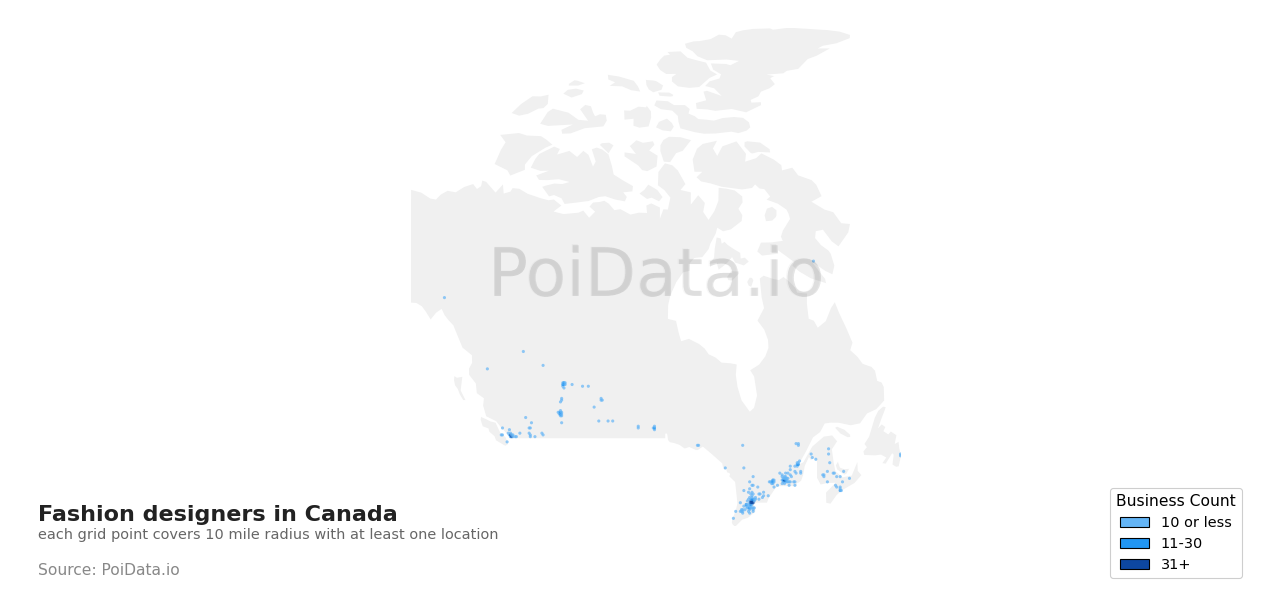 Fashion designer density map for Ontario, Canada