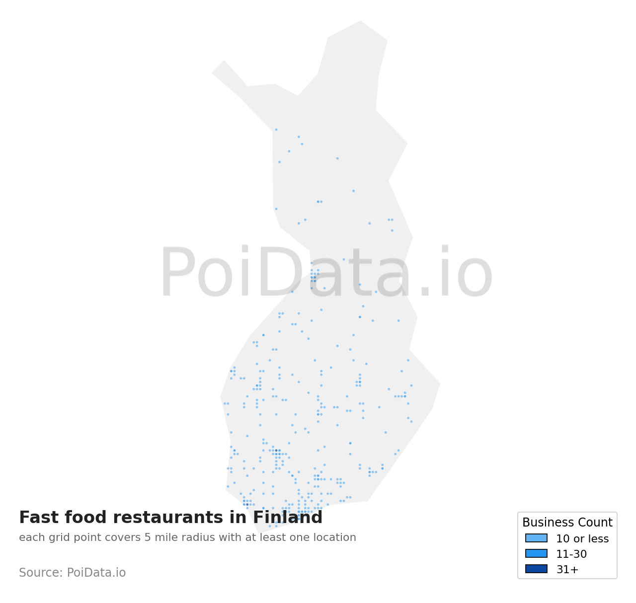 Fast food restaurant density map for Finland