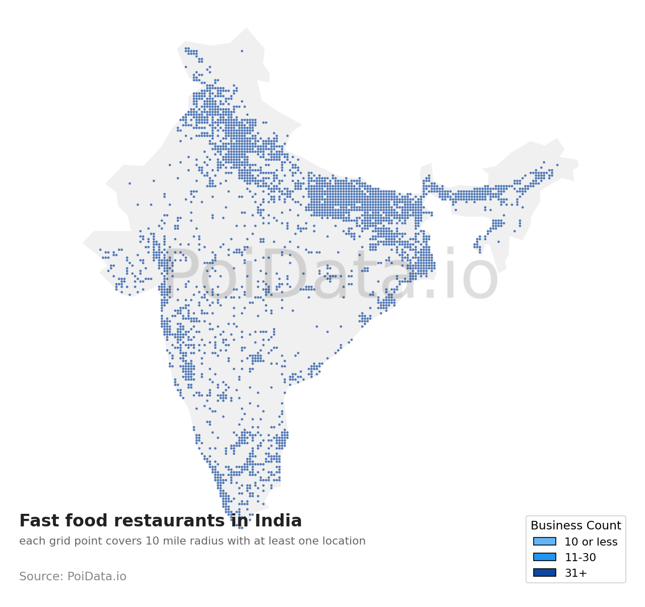 Fast food restaurant density map for India